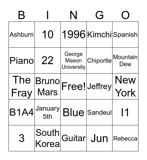 Soo's Trivia Bingo Card