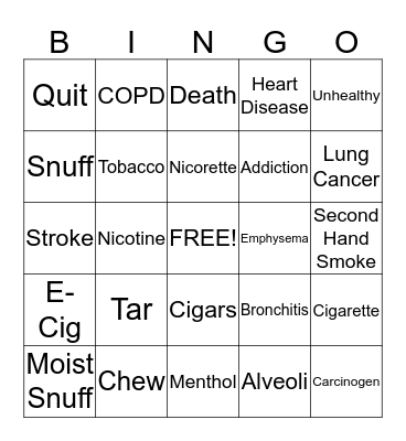 Tobacco Bingo Card
