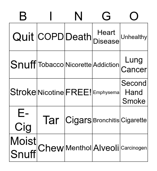 Tobacco Bingo Card