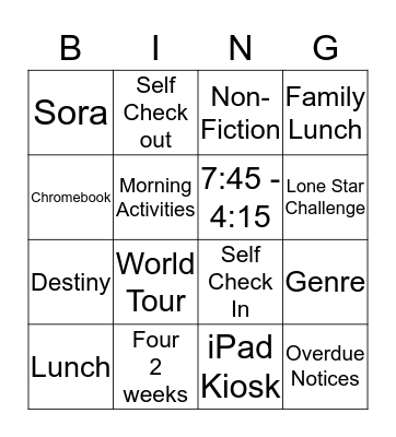 Library Orientation Bingo Card