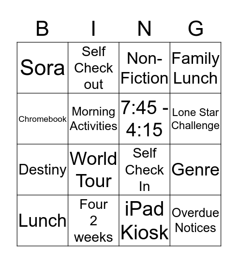 Library Orientation Bingo Card