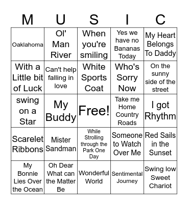 Music Bingo August 17/18 Bingo Card