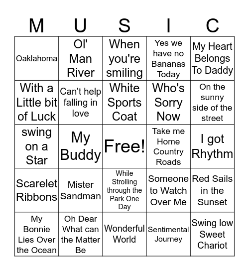 Music Bingo August 17/18 Bingo Card