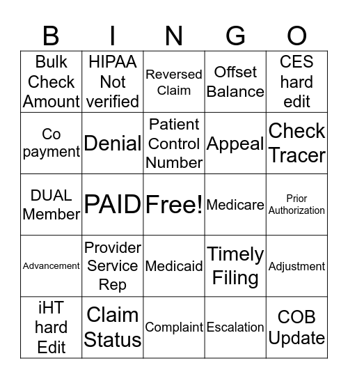 Molina Claims  Bingo Card