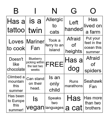 NICE TO MEET YOU BING0 Bingo Card