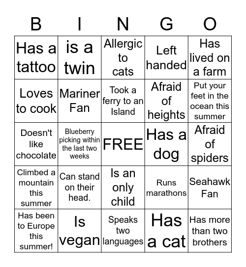 NICE TO MEET YOU BING0 Bingo Card