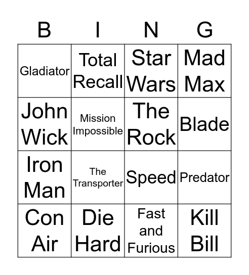 ACTION MOVIES Bingo Card