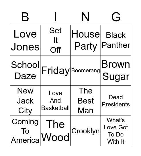 ALL BLACK CAST MOVIES Bingo Card