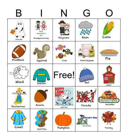 Fall Bingo!  Bingo Card