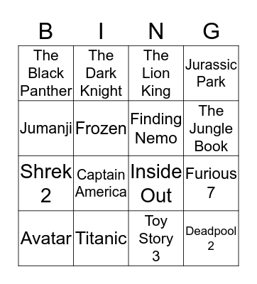 HIGH GROSSING MOVIES Bingo Card