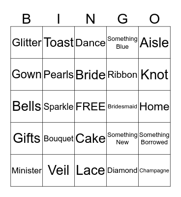 Sue's Bridal Bingo Card