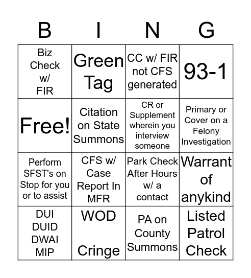 Bloodhound Bingo Card