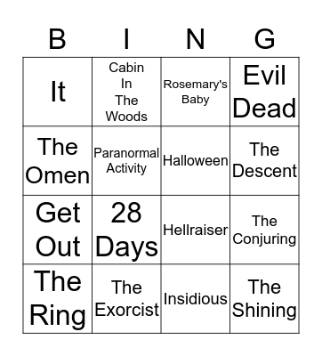 HORROR MOVIES Bingo Card