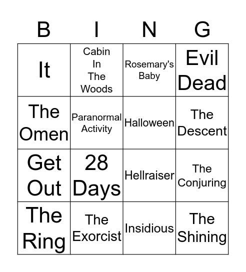 HORROR MOVIES Bingo Card