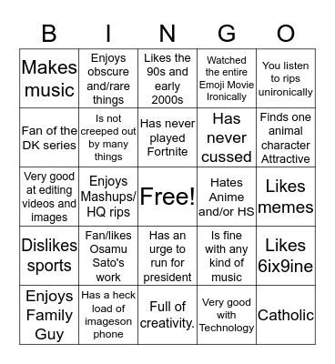 The Me Bingo Card