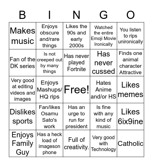 The Me Bingo Card