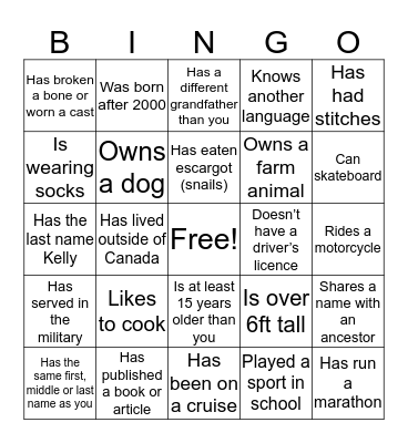 Family Reunion Bingo Card