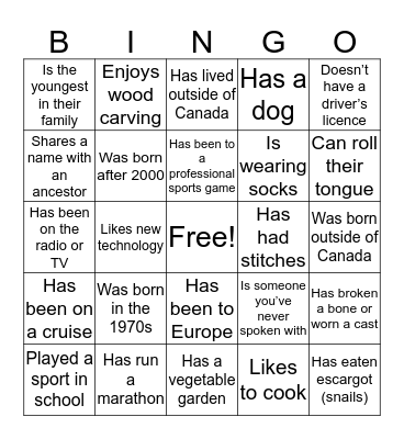 Family Reunion Bingo Card