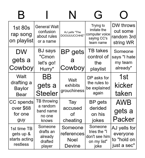LR12 Draft Night Fun Bingo Card