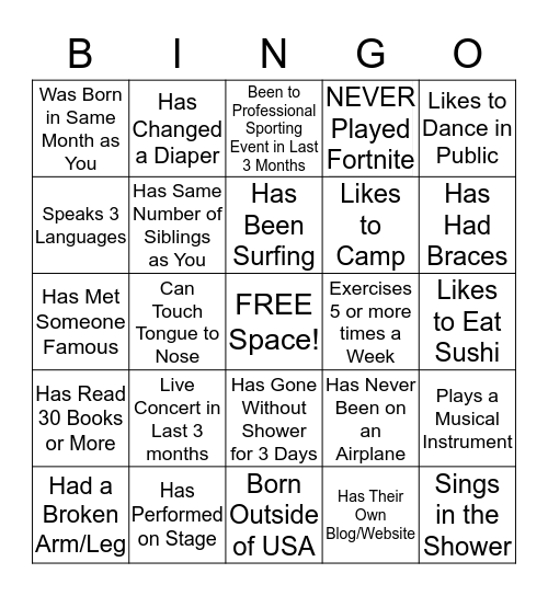 Classmate Bingo Card