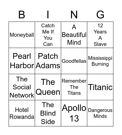 MOVIES BASED ON TRUE STORIES Bingo Card
