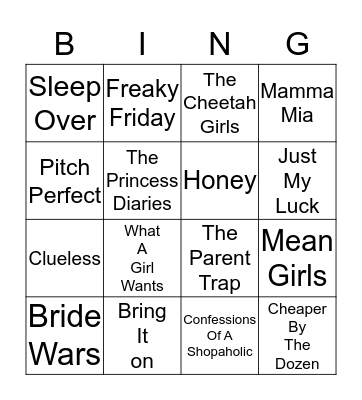 GIRLY TEEN MOVIES Bingo Card