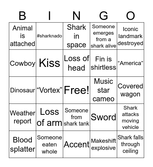 Sharknado Bingo Card