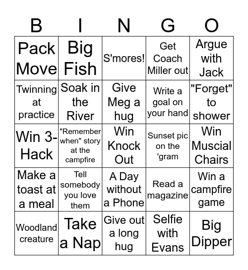 Camp Echo Lake Bingo Card