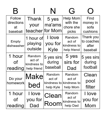 Behavior Bingo Card