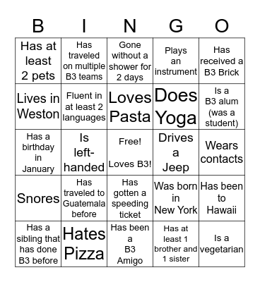 B3 Team Retreat Bingo Card