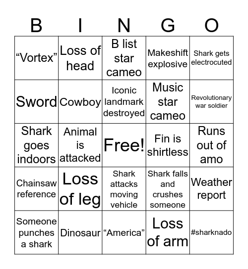 Sharknado Bingo Card