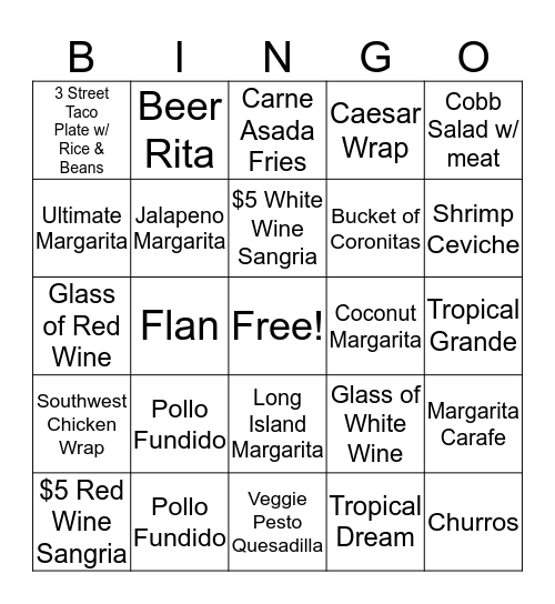 Cafe Sabor Bingo Card
