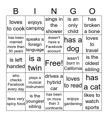 Find Someone Who... Bingo Card