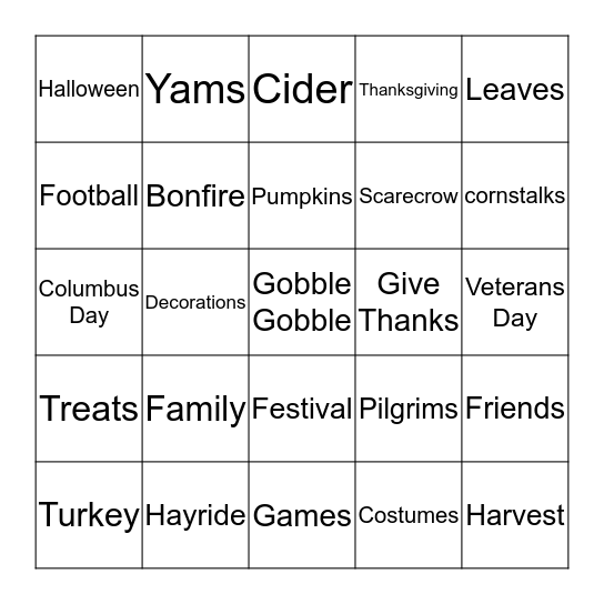 FALL Bingo Card