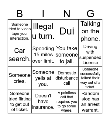 Police Call Bingo  Bingo Card