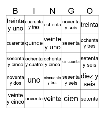 Números Bingo Card