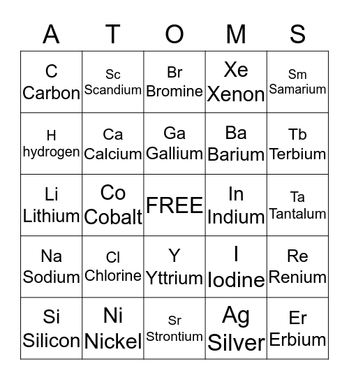 ATOMS Bingo Card