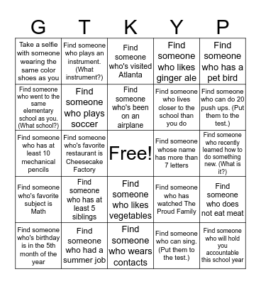 First Day Of Class Bingo Card