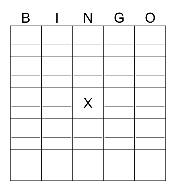 BLANK Bingo Card