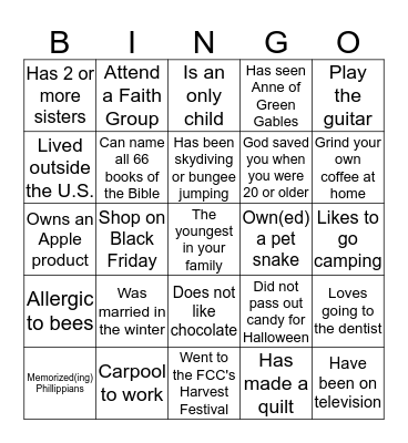 Getting to Know You Bingo Card