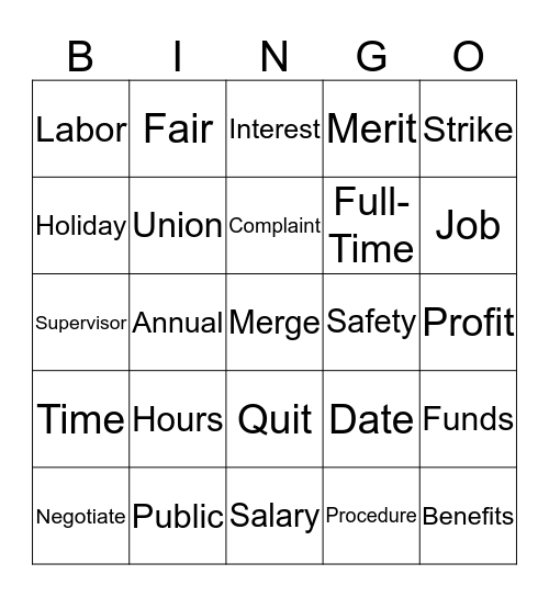 LABOR DAY Bingo Card