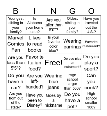 Get To Know You Bingo Card