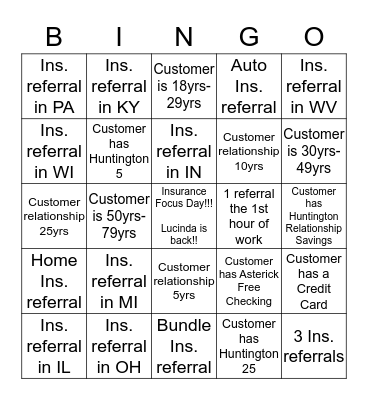 Insurance Focus Day Bingo Card