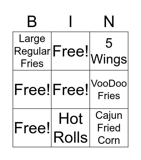 Wingstop Camarillo  Bingo Card