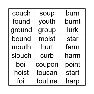 oi/ur/ou/ar Bingo Card