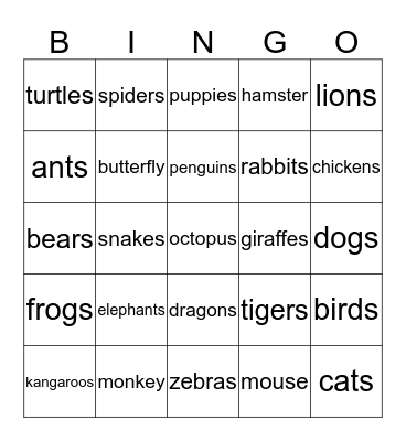 Animal Bingo Card