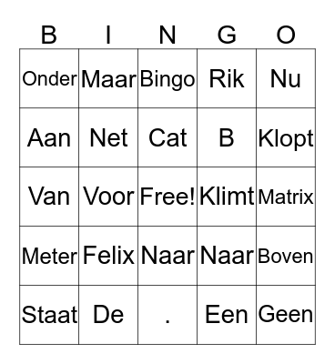Matrix Bingo Card