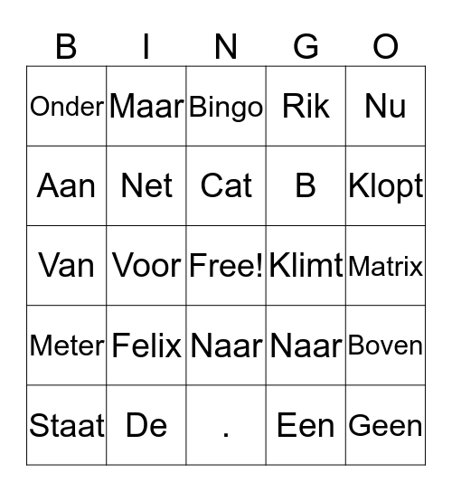 Matrix Bingo Card