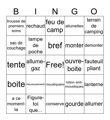 French 3 Chapter 7 Vocabulary 1 Bingo Card