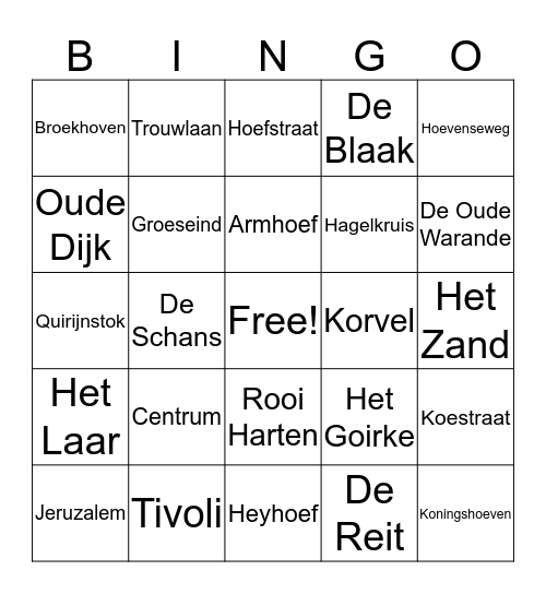 Stads bingo Card